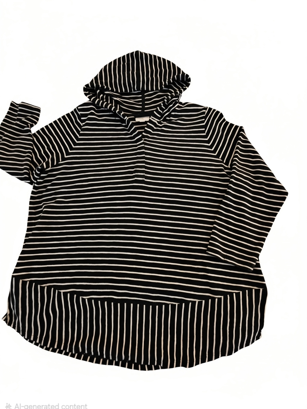 J. Jill Black & White Striped Hooded Cotton Pullover XL